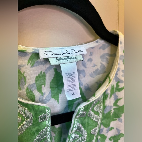 Oscar De La Renta Long Kaftan Tunic Dress Size Medium Printed Blue Green - Picture 3 of 8